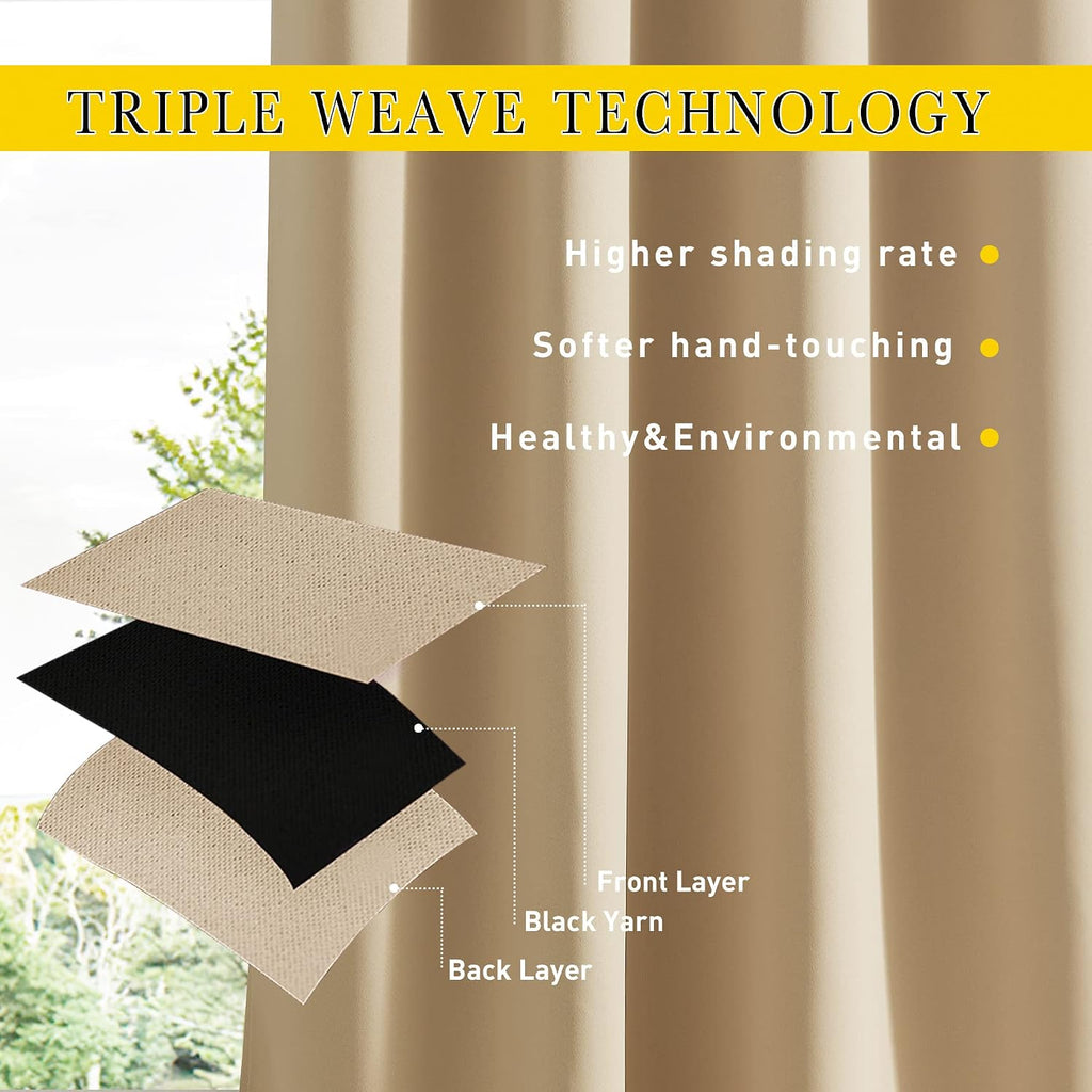 2 Panels Outdoor Curtains Waterproof Windproof W52 x L84 | Top & Bottom Fixed Weatherproof Gazebo Drapes with Free