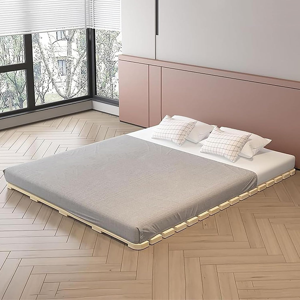 Folding Solid Wood Bed Frame, Foldable Japanese Floor Tatami Bed Frame, Wooden Roll-Type Slatted Floor Beds, Guest