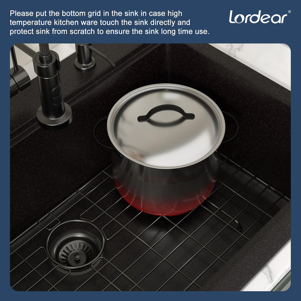 33 Inch Drop In Black Composite Granite Single Bowl Sink