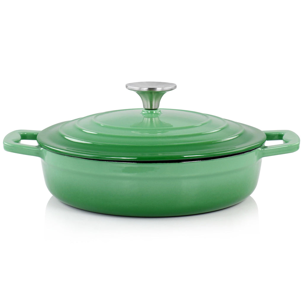 2 Quart Round Enameled Cast Iron Braiser Pan (Green)