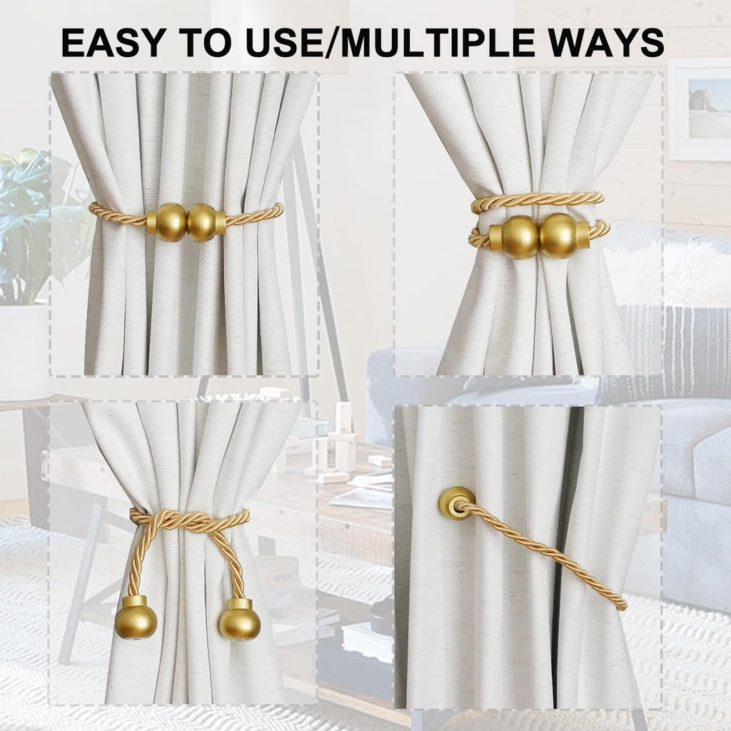 Magnetic Curtain Tiebacks Modern Handmade Rope Curtain Tie Backs Decorative Drapes Weave Holdbacks Outdoor - 2 Pack