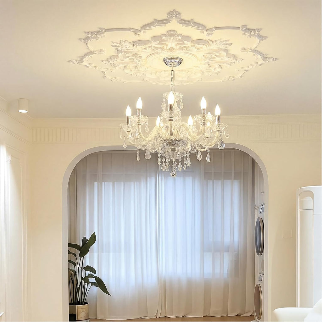 43.3'' Large PU Ceiling Medallion Combination Decorative 2.36'' ID French Style Chandelier Base Ceiling Medallion for