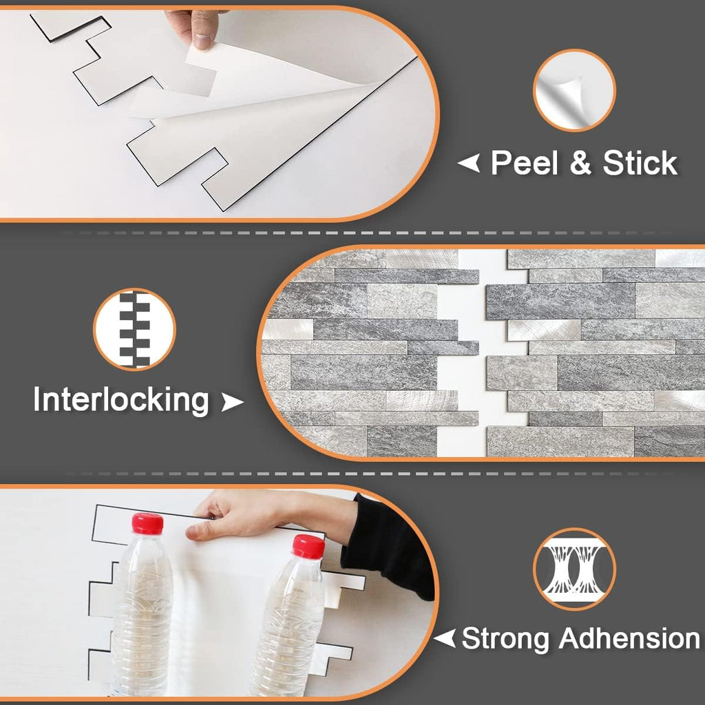 Peel and Stick Tile Stone Backsplash Wall(10pcs,Gray)