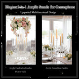 4PCS Acrylic Candelabra Centerpieces for Tables,2-in-1 Clear 5 Arm Candelabras &Flower Stand,Acrylic Centerpieces Stand