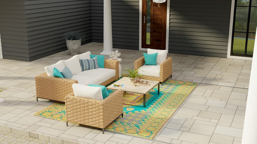 4' x 6', Aqua Outdoor Rug, Reversible Plastic Mat, Porch, Poolside, Mudroom, Camping, RV, Deck