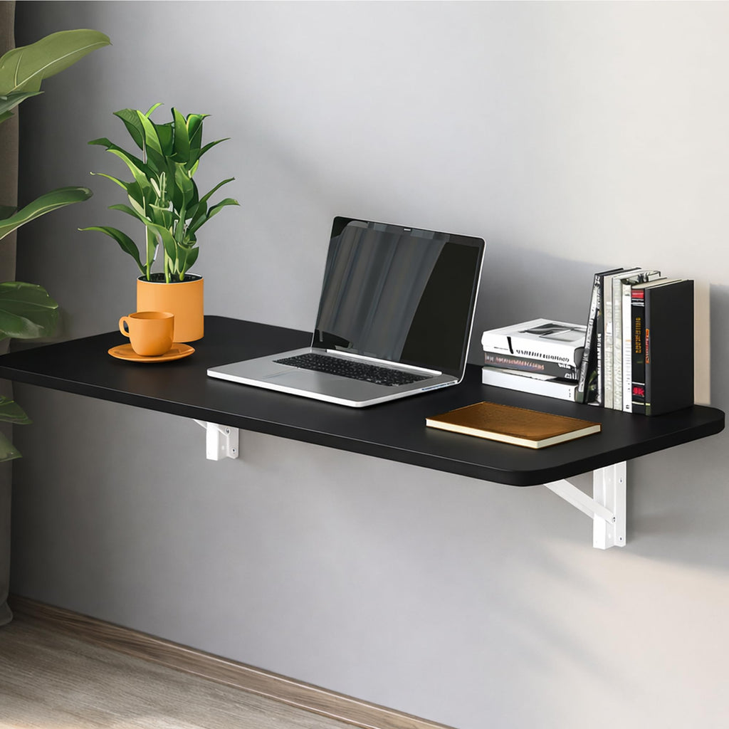 Laundry Folding Table, 32'' x 16'' Wooden Wall Mount Desk, Laundry Table for Folding Clothes, Black Color, 32'' Length