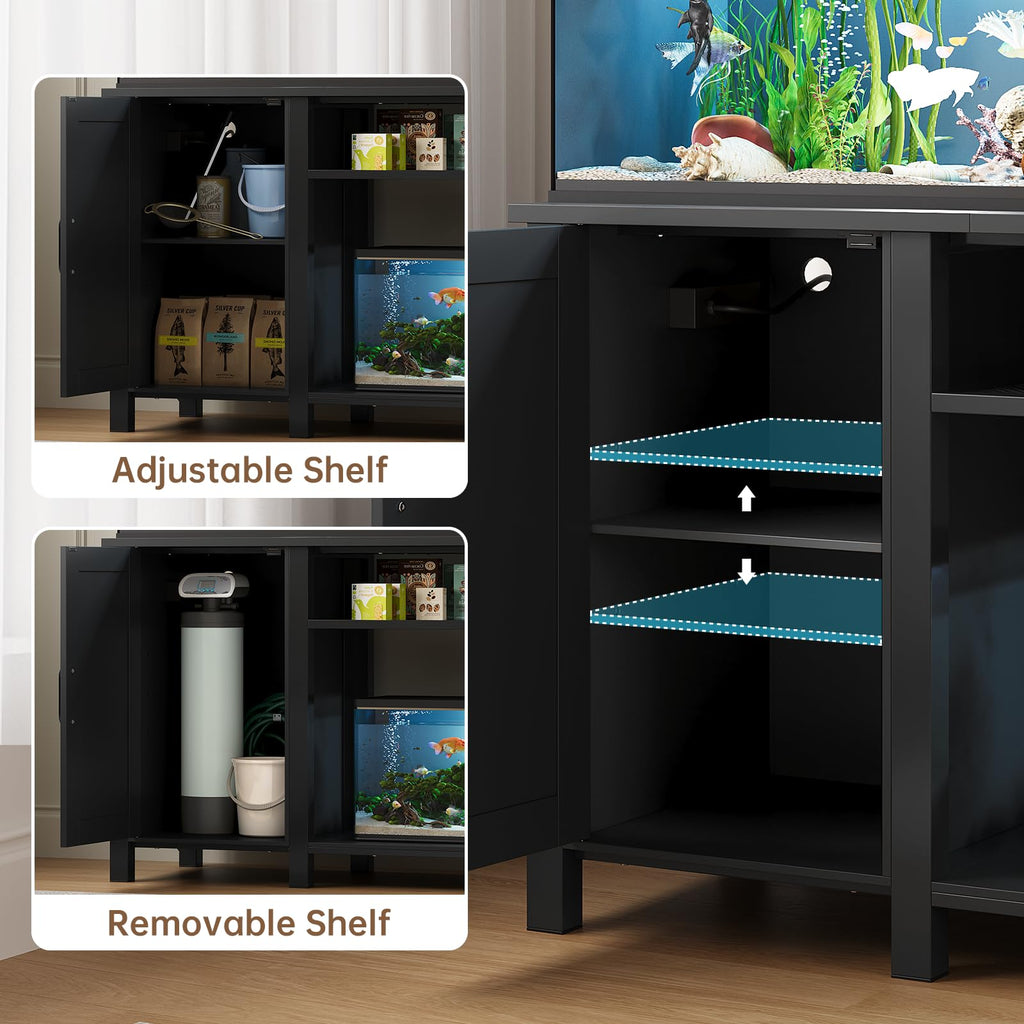 55-75 Gallon Fish Tank Stand with Power Outlet & Adjustable Shelf, Heavy Duty Aquarium Stand with Cabinet Storage for