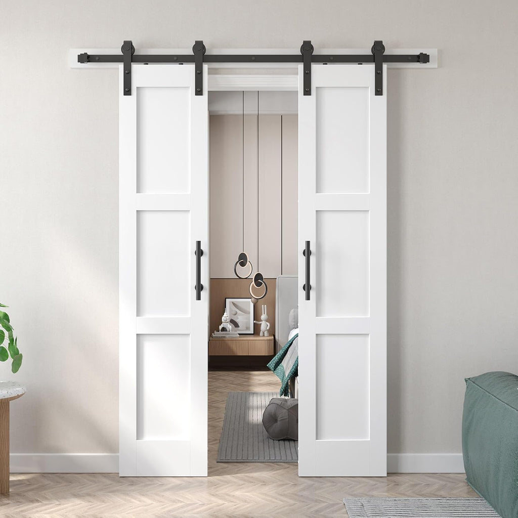 Double 18x84 inch White Barn Door with 6.6FT Barn Door Hardware Kit Included,with MDF and Wood,DIY A