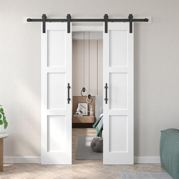 Double 18x84 inch White Barn Door with 6.6FT Barn Door Hardware Kit Included,with MDF and Wood,DIY A