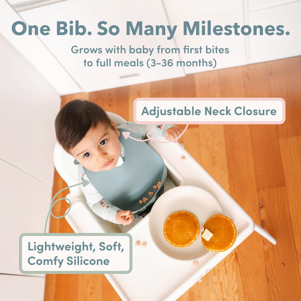 Waterproof Silicone Feeding Bib for Babies & Toddlers, Catch-All Pouch, Easy Clean, 3-36 Months - Mini Mathletes
