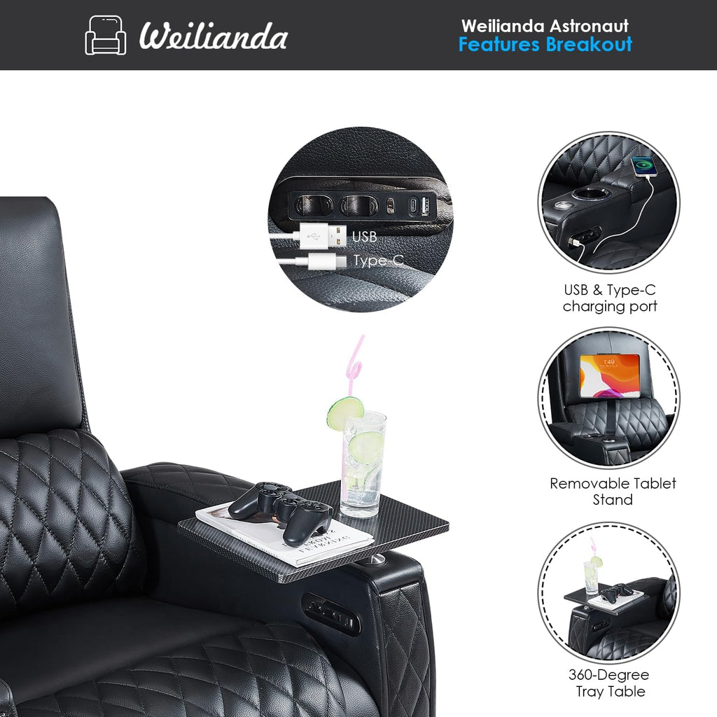 Astronaut Zero Gravity Home Theater Seating Top Grain Leather Recliner Sofa Power Headrest Footrest with Carbon Fiber