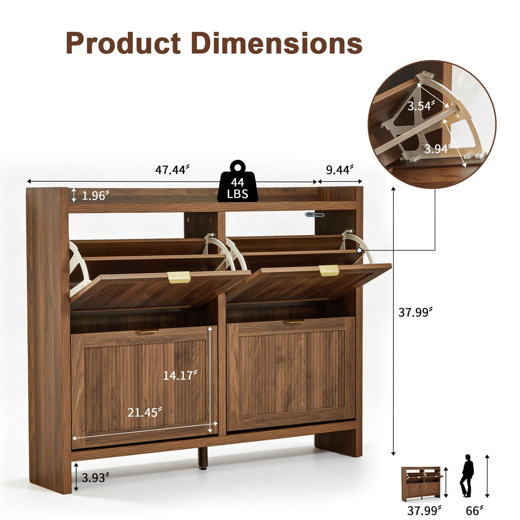 Fluted Shoe Storage Cabinet with 4 Flip Drawers