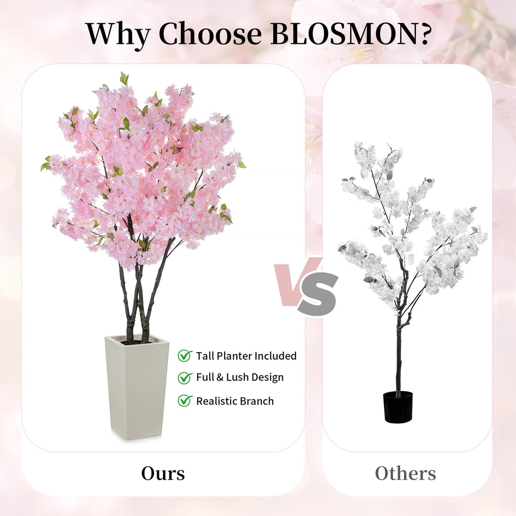 Artificial Cherry Blossom Tree for Porch, 5ft, Pink, with Planter