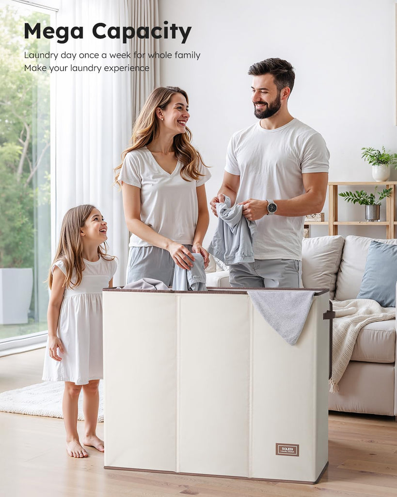 Large Laundry hamper 3 Section with Lid, 180L Laundry Basket