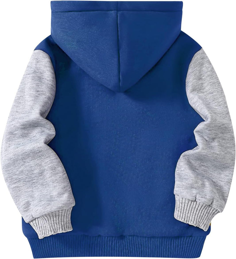 Kids Boys Zip-Up Hooded Sherpa Lined Jacket Fleece Sweatshirts Coat