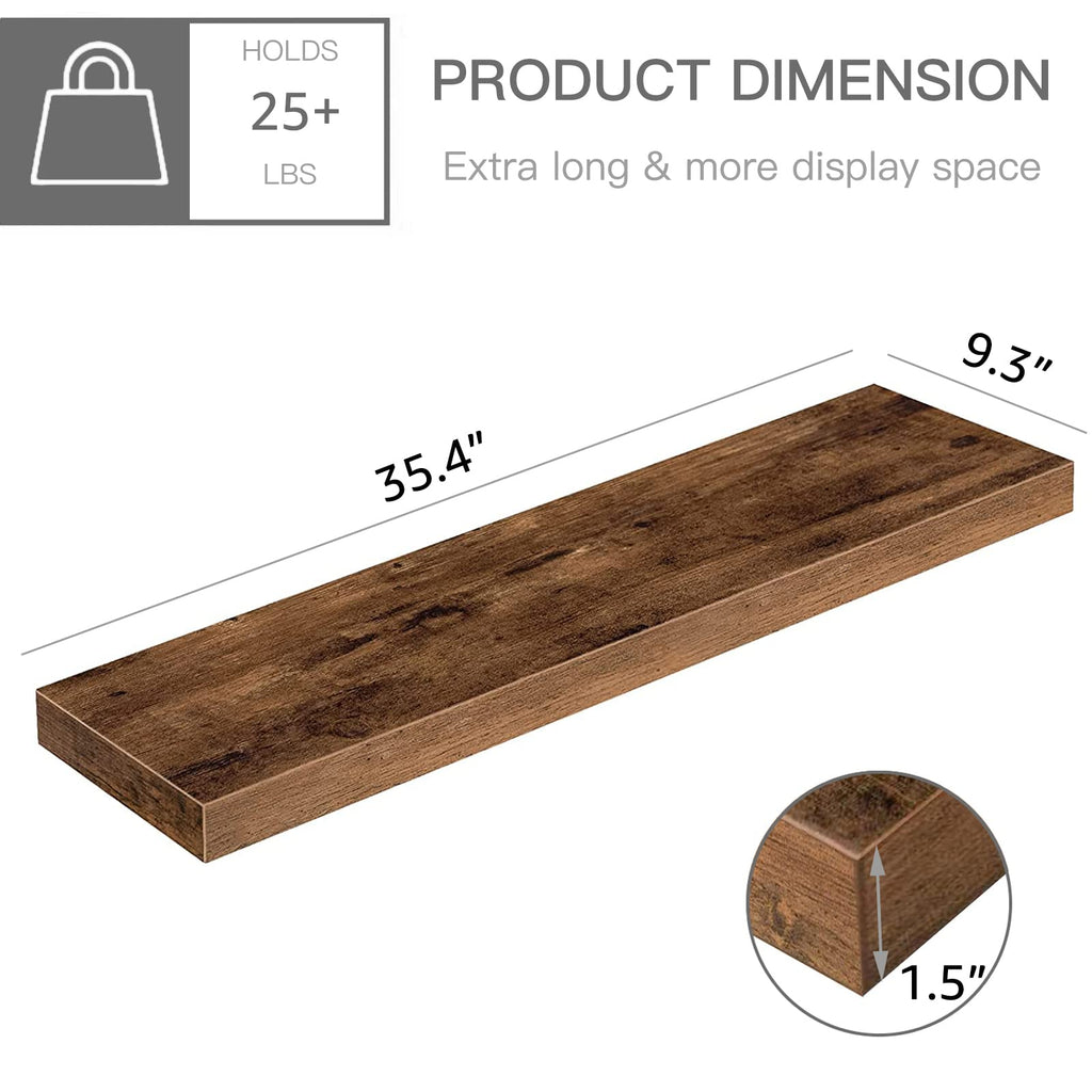 Long Floating Shelves for Wall (Brown, Set of 2, 35.4")