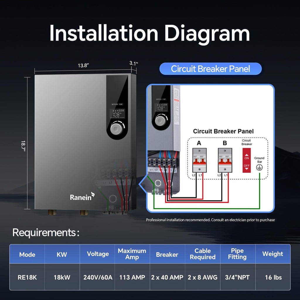 18kW Electric Tankless Water Heater, 240V On Demand Instant Endless Water Heater with LED Temperature Display