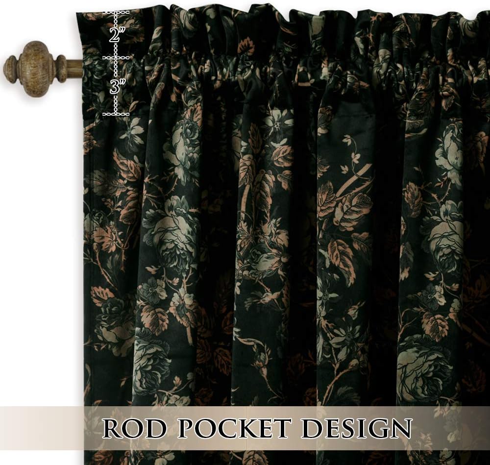 Black Velvet Curtains 84 inches Long - Printed Floral Design Home Decoration Luxury Thermal Insulated Blackout Window