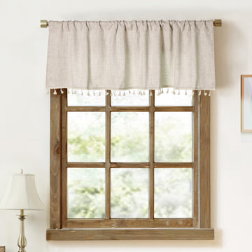 Faux Linen Tassel Kitchen Valances for Windows Modern Farmhouse Neutral Valance Curtains Topper Country Rustic