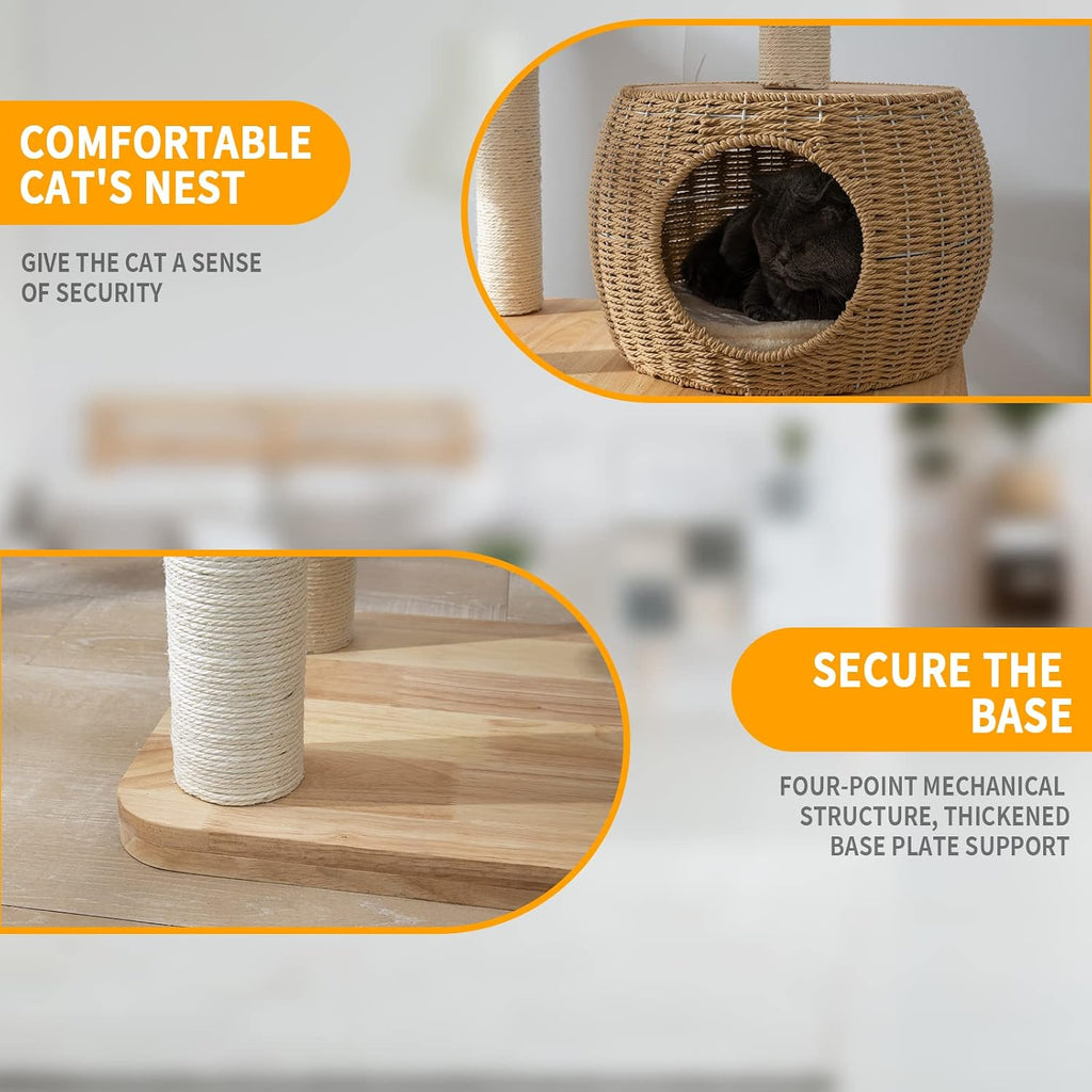 59-Inch Modern Cat Tree Tower for Large Indoor Cats, Handwoven Basket Condo
