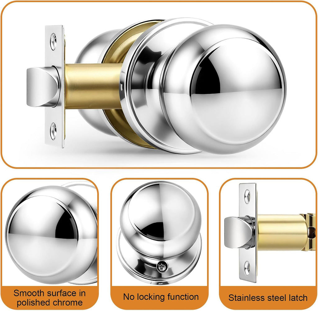 Polished Stainless Passage Door Knobs, Interior Hall/Closet Door Handles, Non-Locking Door Knobs,5 Pack