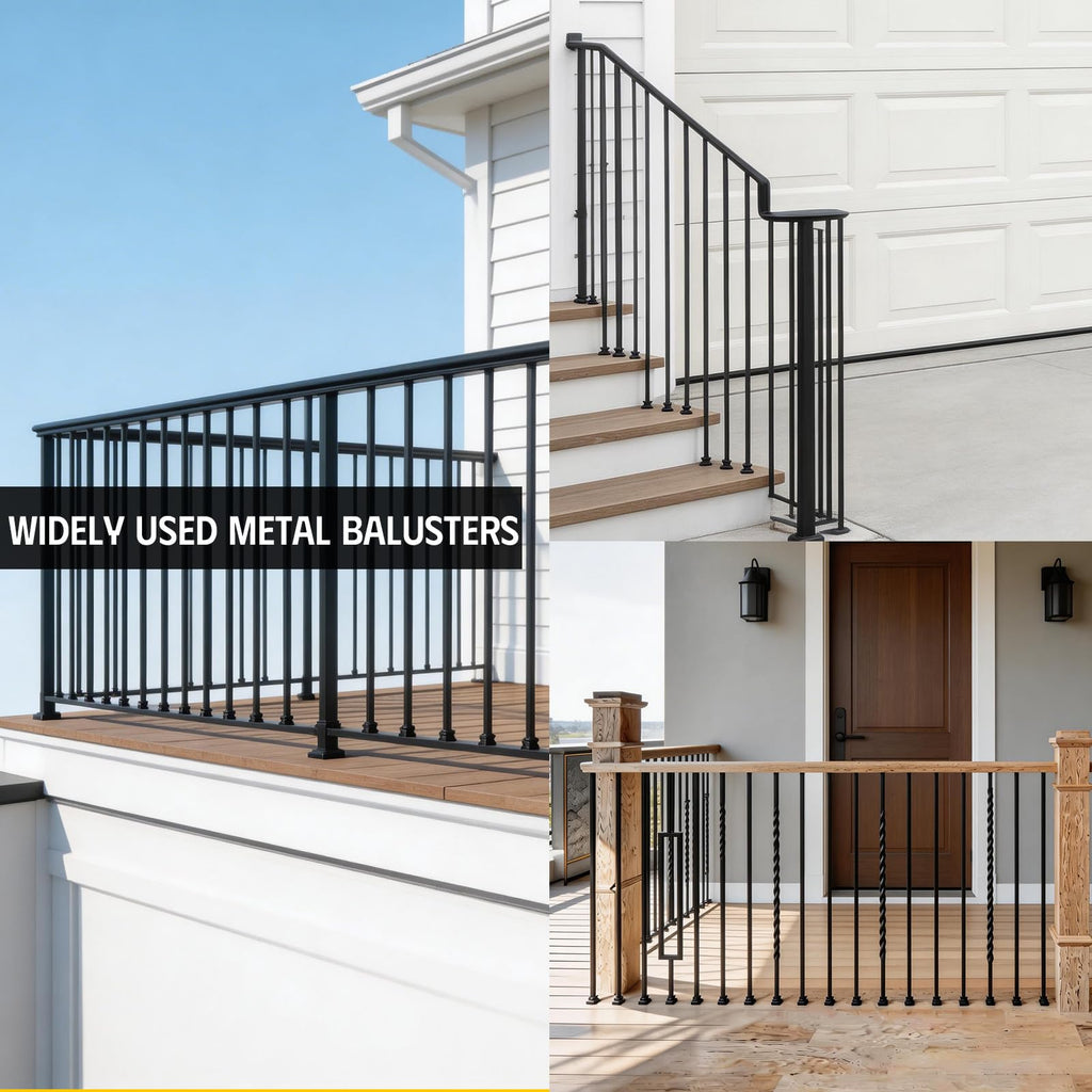 Wrought Iron Balusters (Set of 15), Hollow Straight Stair Spindles, Decorative Metal Balusters Spindles for Decks, 1/2