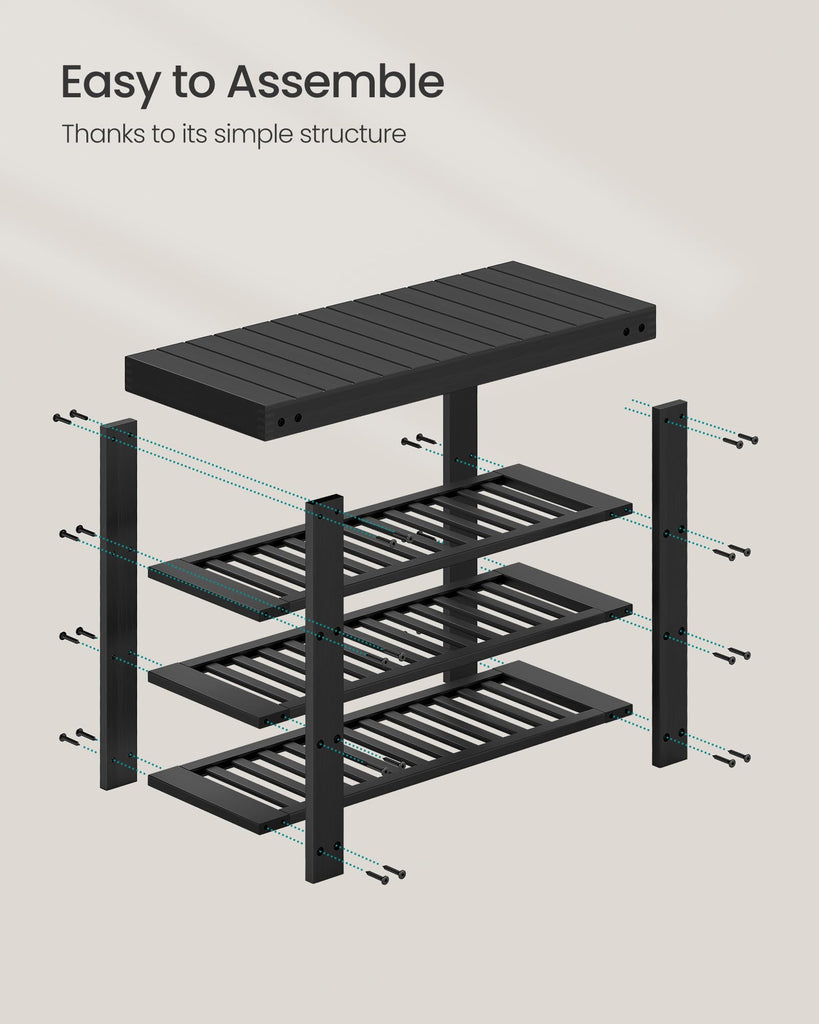 Shoe Rack Bench, 4 Tier Bamboo, 11.3 x 27.6 x 20.5 Inches