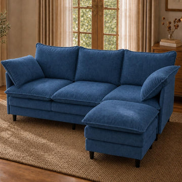 69" Small L-Shaped 3-Seat Convertible Sectional Sofa Couch, Chenille, Blue