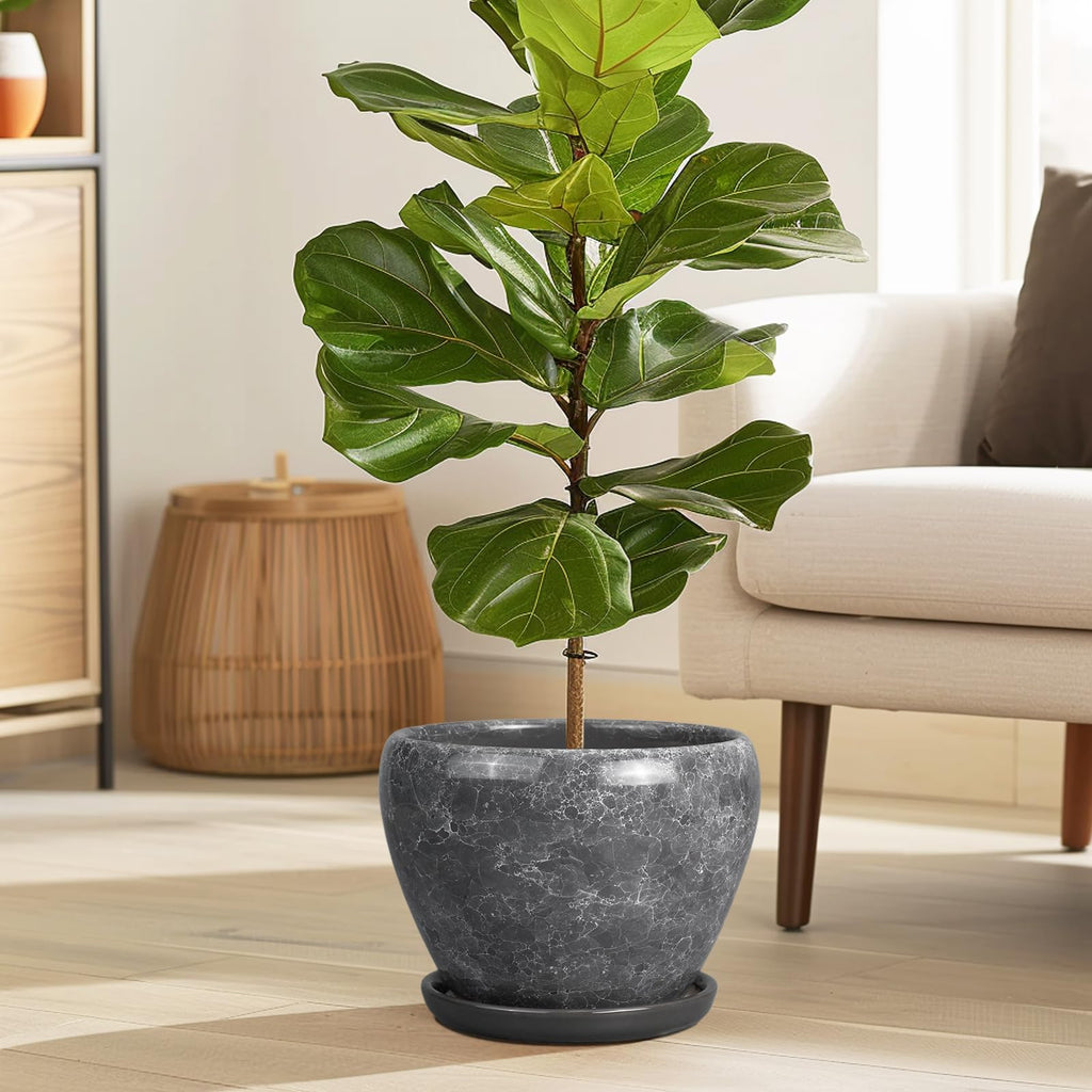 8 Inch Plant Pot - Ceramic Planter Pot with Drainage Hole and Saucer, Glaze Garden Pot Modern Flower Pot for Indoor