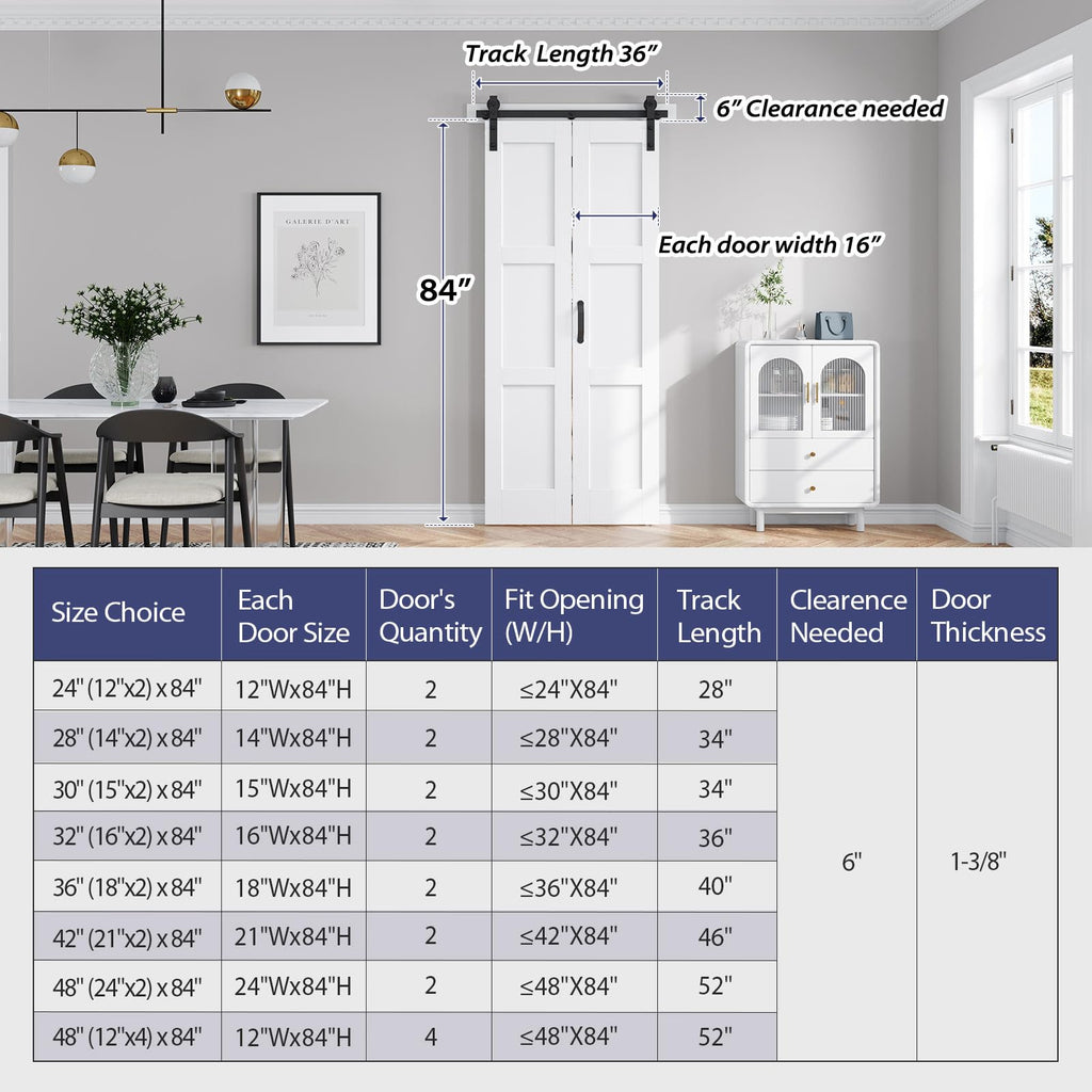 Bifold Barn Door 32X84(Double 16x84) Fit for 28"-30" Opening