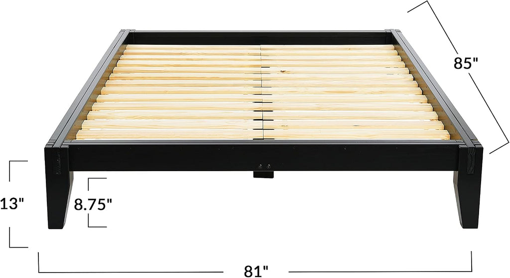 Yume Modern Solid Wood Platform Bed with Japanese Joinery, Black Finish, King