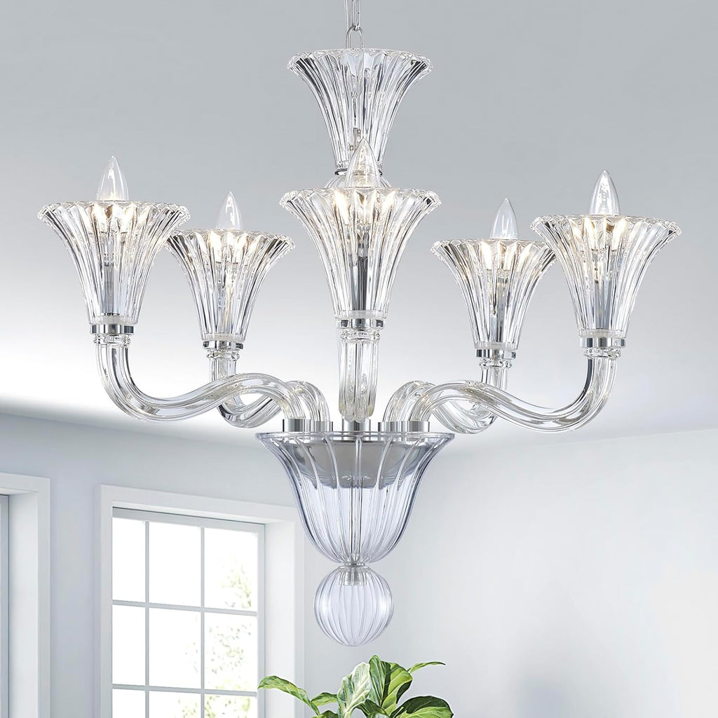 5 Light Crystal Chandelier, Modern Dining Room Light Fixture, Clear Crystal Pendant Light for Bathroom Bedroom Livingroom, D19xW19xH23, E12 Socket A100-B0DSPBZZ2Q