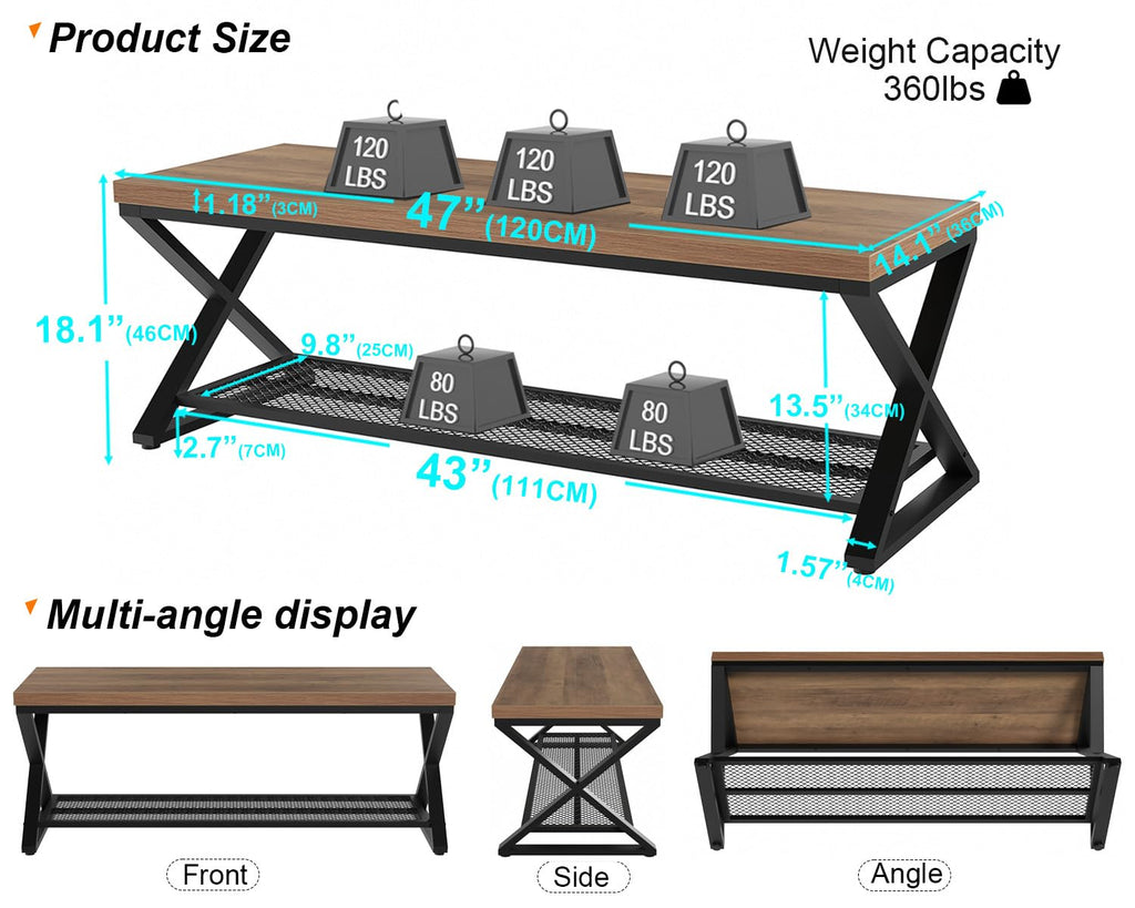 Entryway Bench, Indoor Shoe Bench with Storage & Seating Rustic Oak 47"