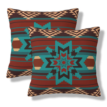 Aztec Throw Pillow Covers 18x18 Set of 2 Western Southwest Rustic Turquoise Pillows Cover Tribal Navajo Mexican
