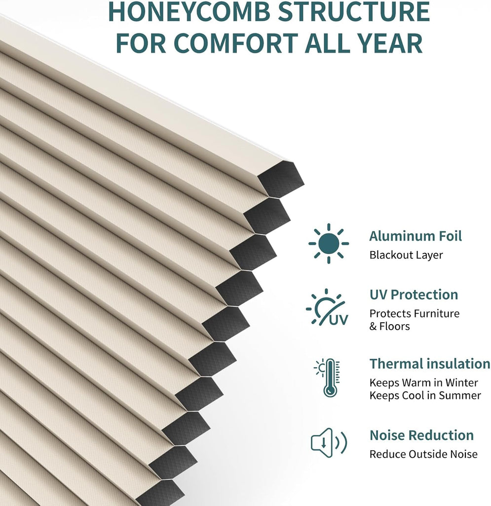 Top Down Bottom Up Shade Cordless Cellular Shades Blackout Blinds for Indoor Windows Room Darkening Window Blinds &