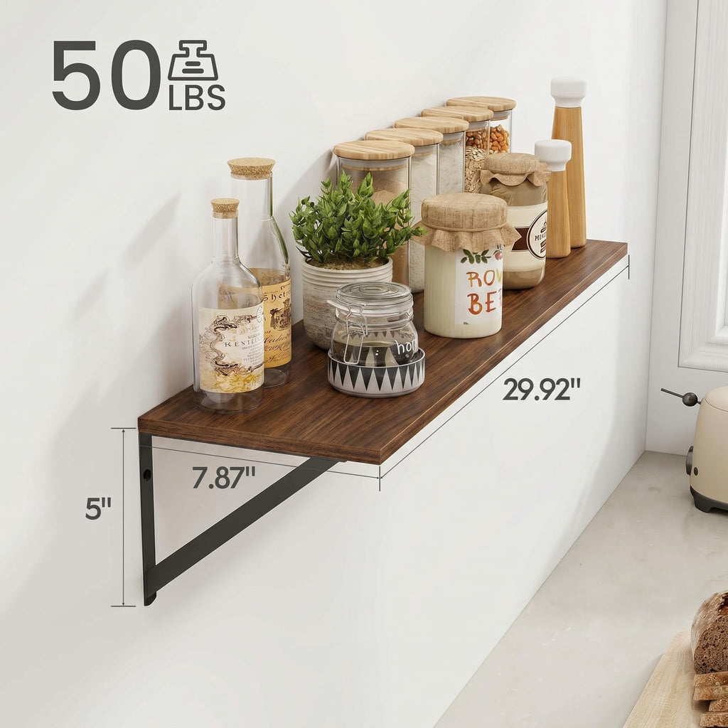Black Deep Floating Shelves for Wall, 29.92W x 8D Wood Wall Shelves Set of 2, Wide Floating Bookshelf and Decor