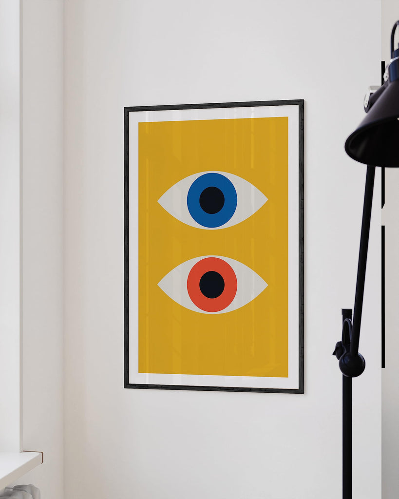 Abstract Wall Art - Retro Geometric Prints, Bauhaus Style Evil Eye Artwork, Modern Contemporary Wall Decor (Unframed