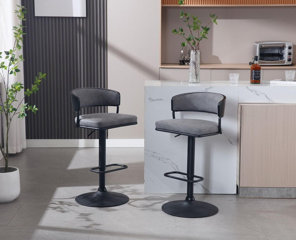 Adjustable Modern Bar Stools Set of 4 Faux Leather Barstools Swivel Counter Height Bar stools with Curved Back/Black