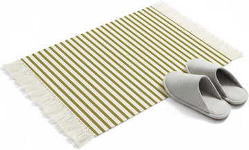 Minimalist Yellow Mustard Striped Runner Rug with Tassel Modern Art Vertical Line Print Entryway Rugs Washable
