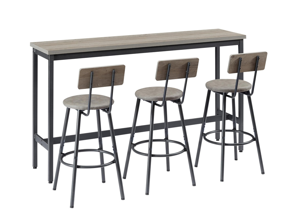 63" L Bar Table and Chairs Set for 3, 4 Piece Long Rectangle Pub Bistro Dining Table Set with 3 PU Upholstered Bar