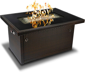 Series 403 Fire Table - 44" 50,000 BTU Outdoor Propane Gas Fire Pit Table with Tempered Glass Top & Arctic Ice