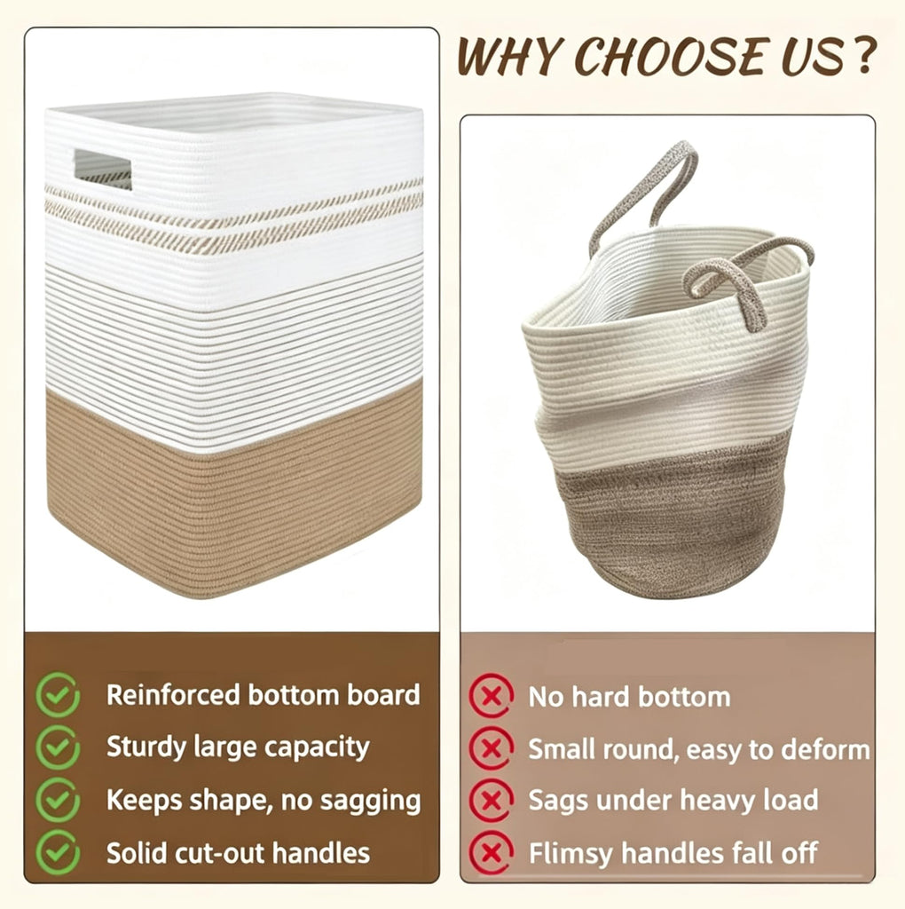 Rectangular Cotton Rope Laundry Hamper 60L Foldable Basket