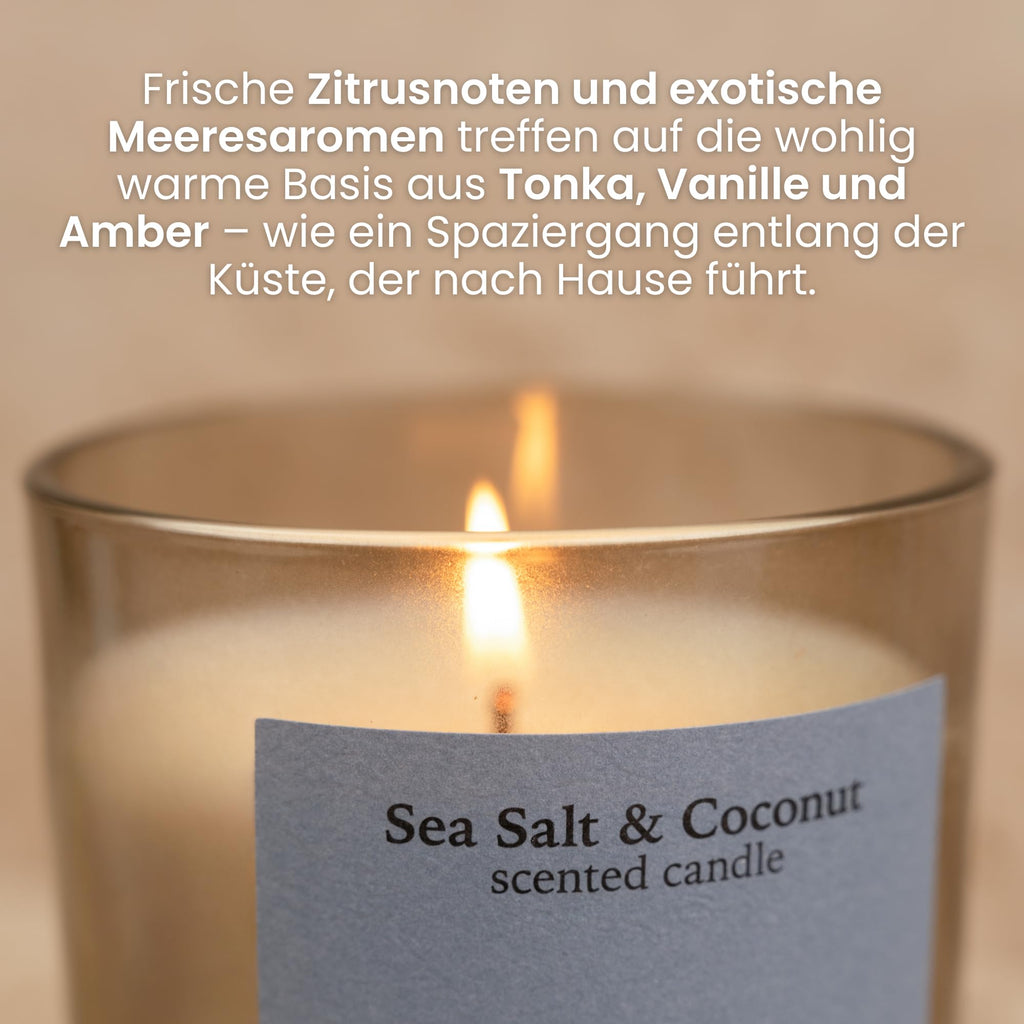 Scented Candle Sea Salt & Coconut Made with Shea Butter, Burn Time Approx 40 Hours, Minimalist Design, Exotic