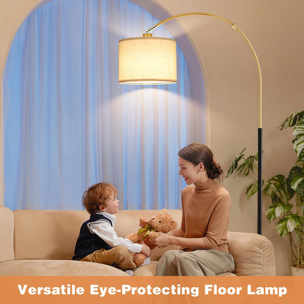 Dimmable Arc Floor Lamp with Remote, Color Temperatures and Brightness Adjustable, Arched Floor Lamp with Rotating