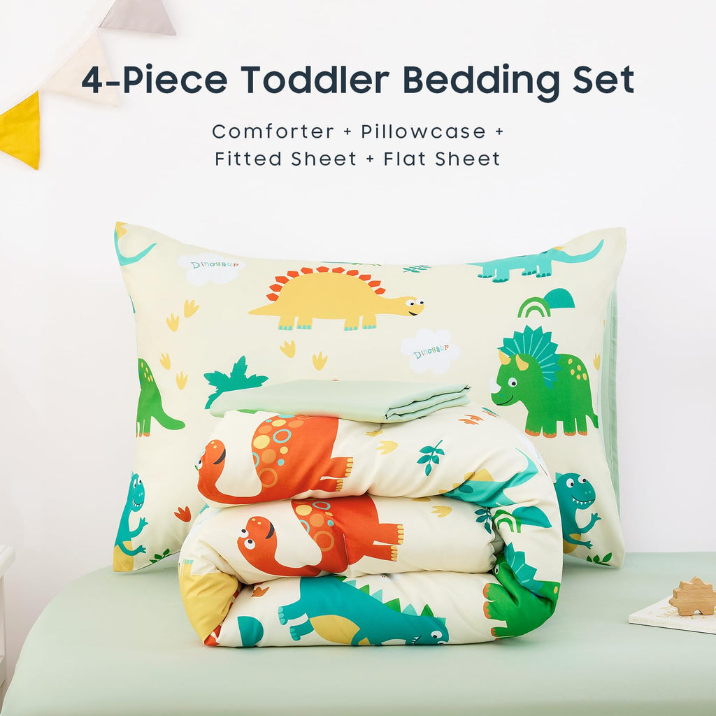 Toddler Bedding Set for Boys, Dinosaur, Cream Green