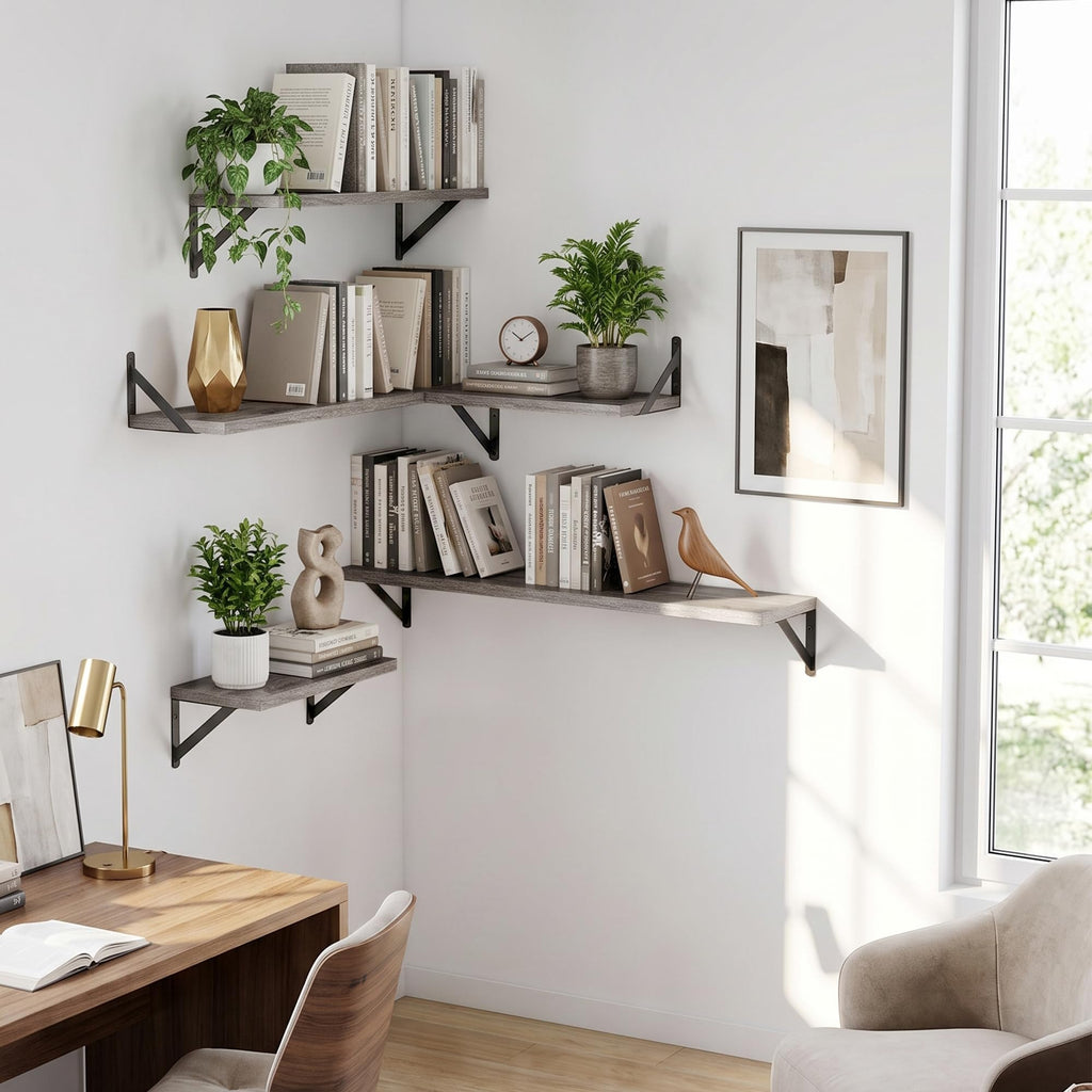 Wall Mounted Floating Shelves Set of 2, 24x8, Grey
