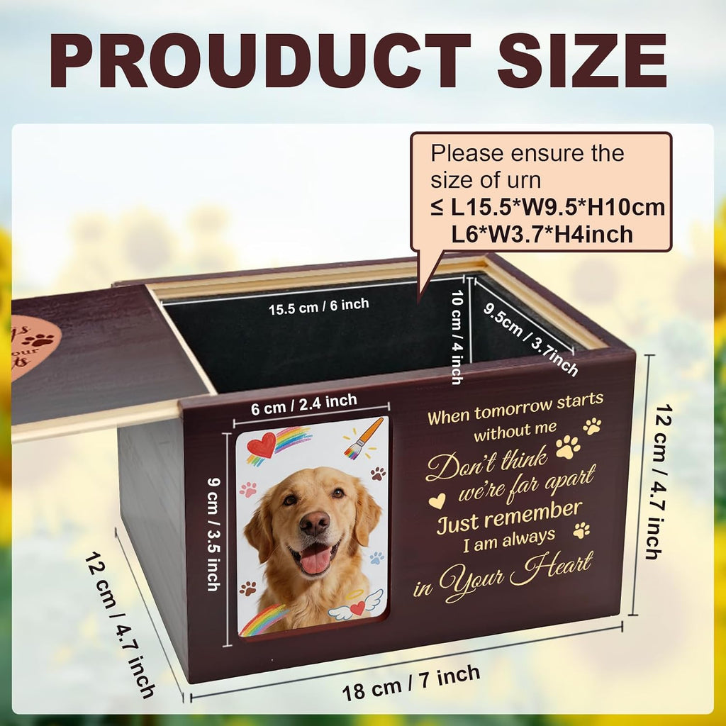 Pet Urns for Dog or Cat Ashes, Wooden Dog Urn for Ashes Memorial Keepsake Box with Photo Frame, Large Pet Cremation