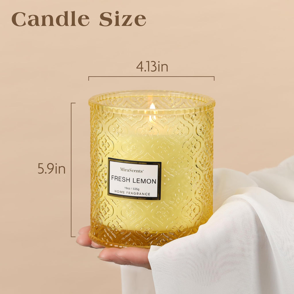 Lemon Scented Candles, 19oz Aromatherapy Candles Gifts for Women, Yellow Luxury Large Decorative Candles in Glass