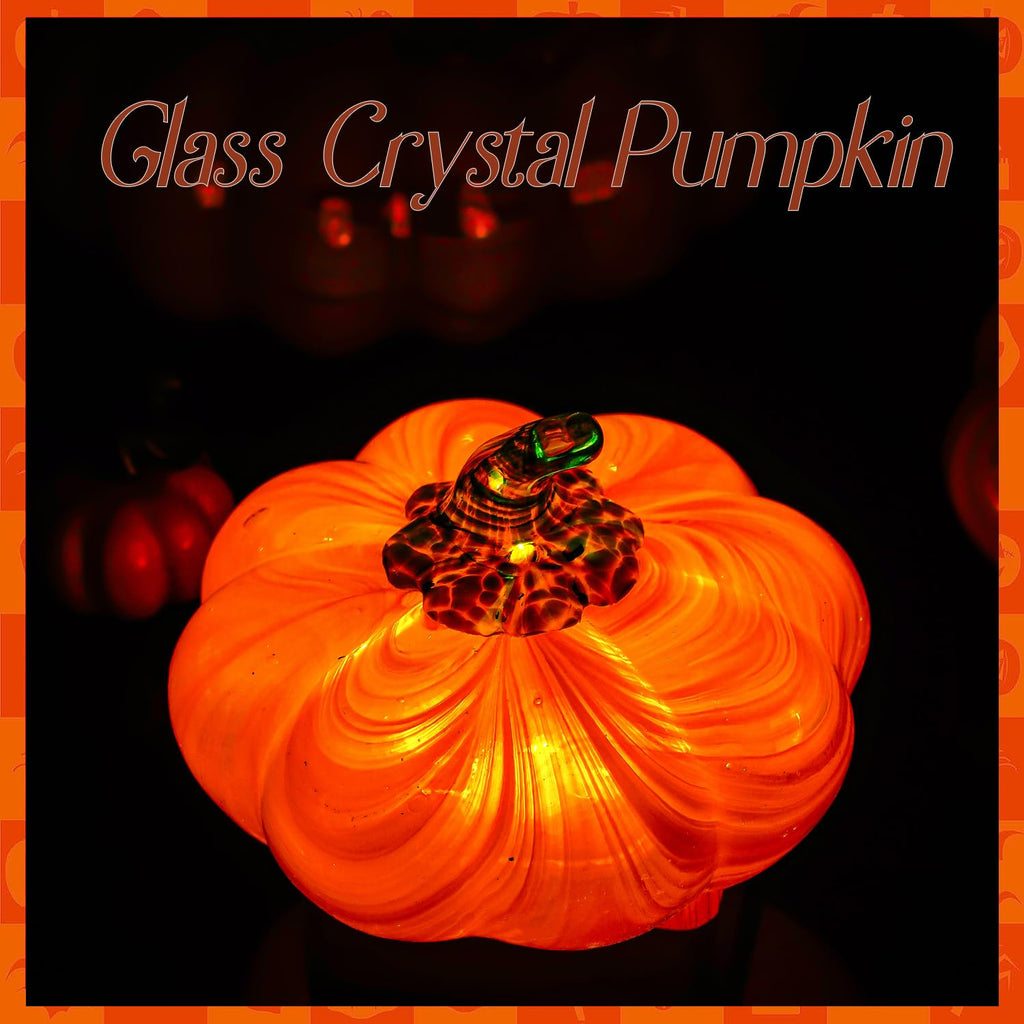 Blown Glass Pumpkin Figurine Orange Crystal Harvest Fall Thanksgiving Decor