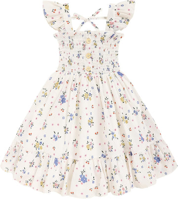 Toddler Girl Floral Smocked Dress, Sleeveless Chiffon A-Line Sundress for Summer Beach Party